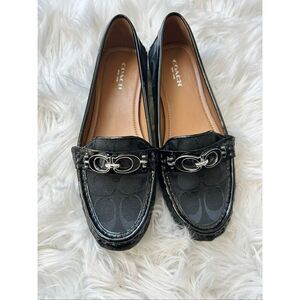 Coach Fortunata Buckle Loafers Size 7.5 B Signature Print Patent Leather Trim
